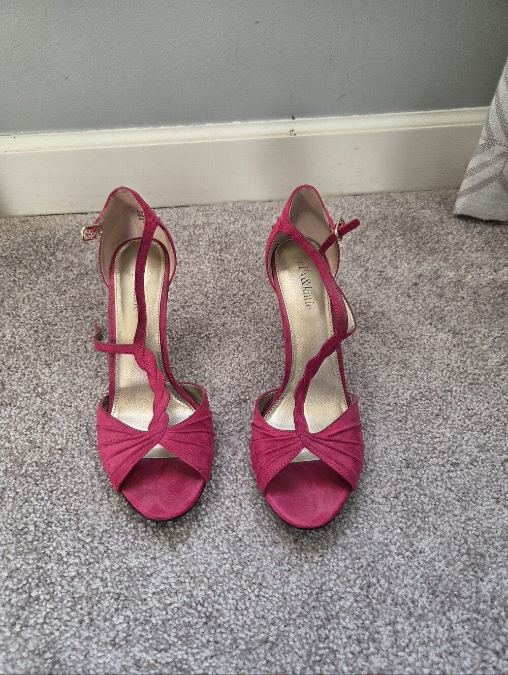 Hot Pink Suede T-Strap High Heel Sandals